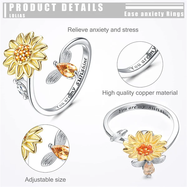 "YOU ARE MY SUNSHINE" Rotating Sunflower Ring - Image 4