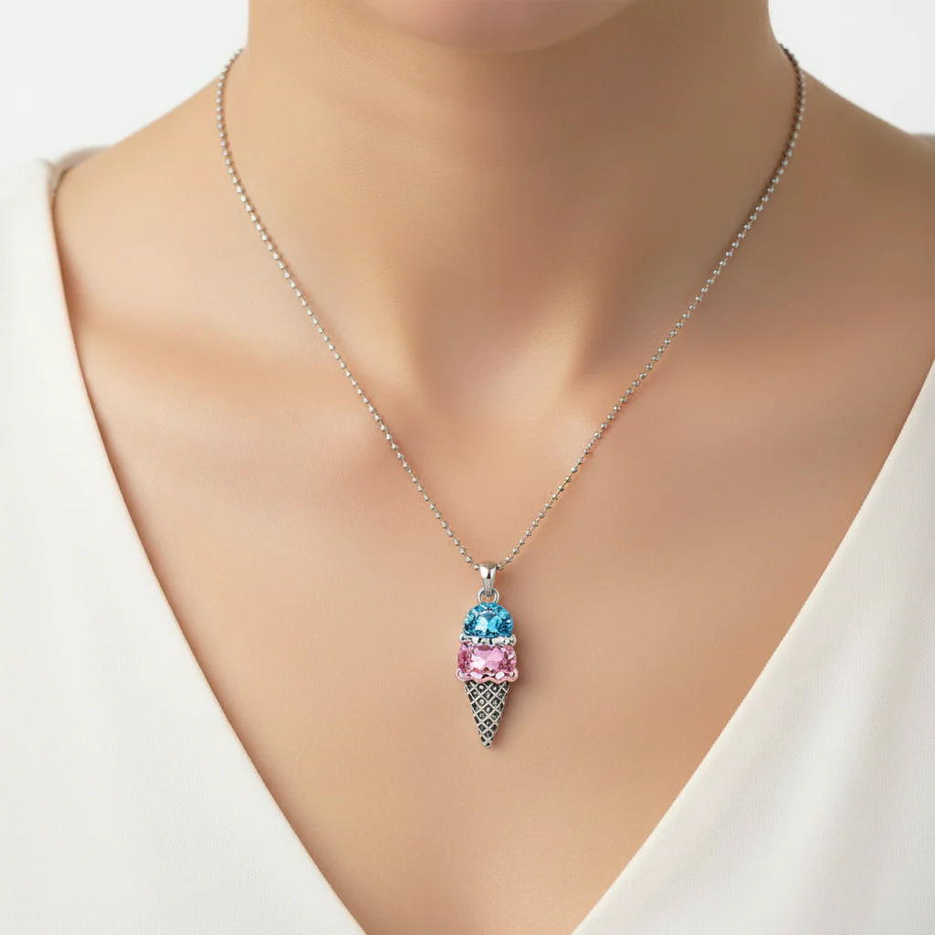 For Love- Custom Sweet Ice Cream Birthstones Necklace - Image 3