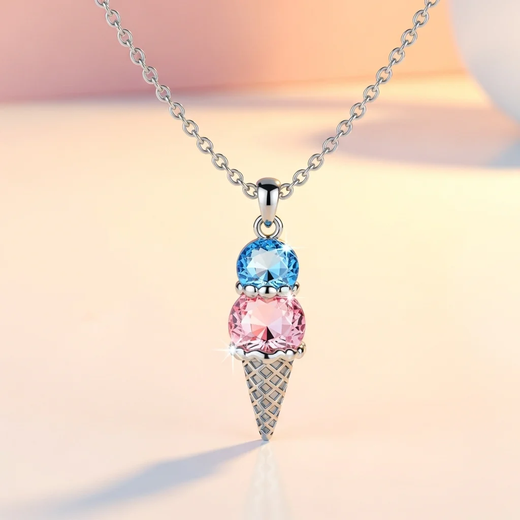 For Love- Custom Sweet Ice Cream Birthstones Necklace - Image 5