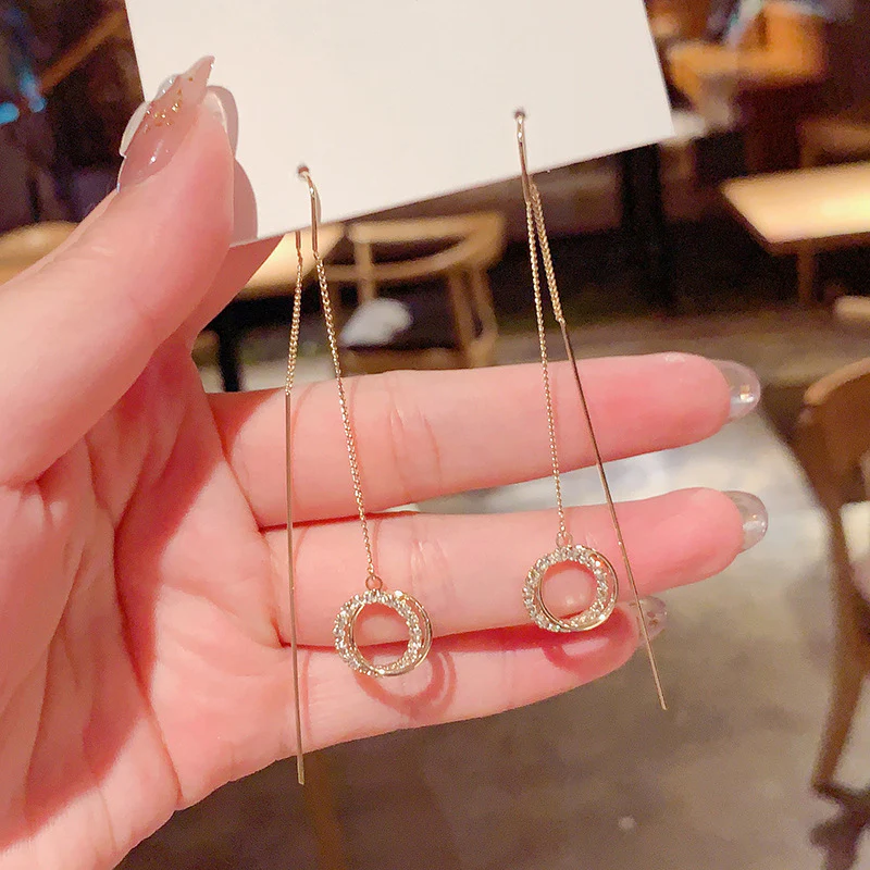 Tassel Threading Long Chain Earrings - Image 3