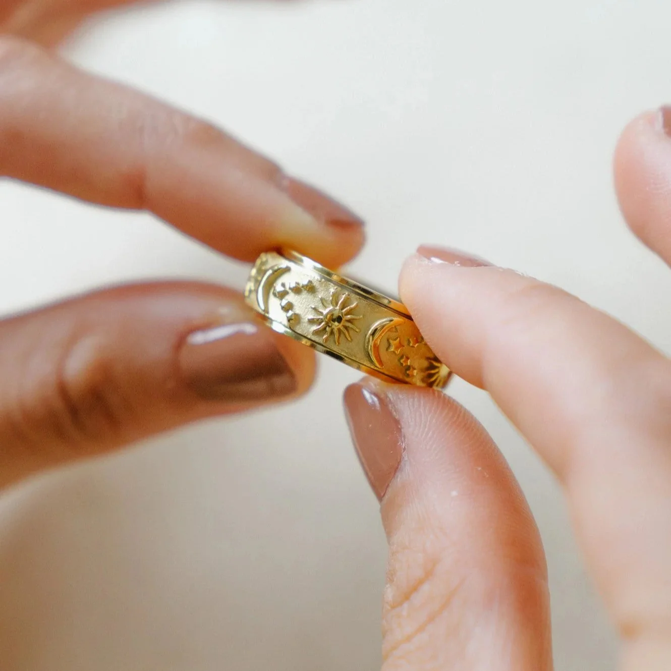 Textured Moon & Stars Spinning Anxiety Ring - Image 5