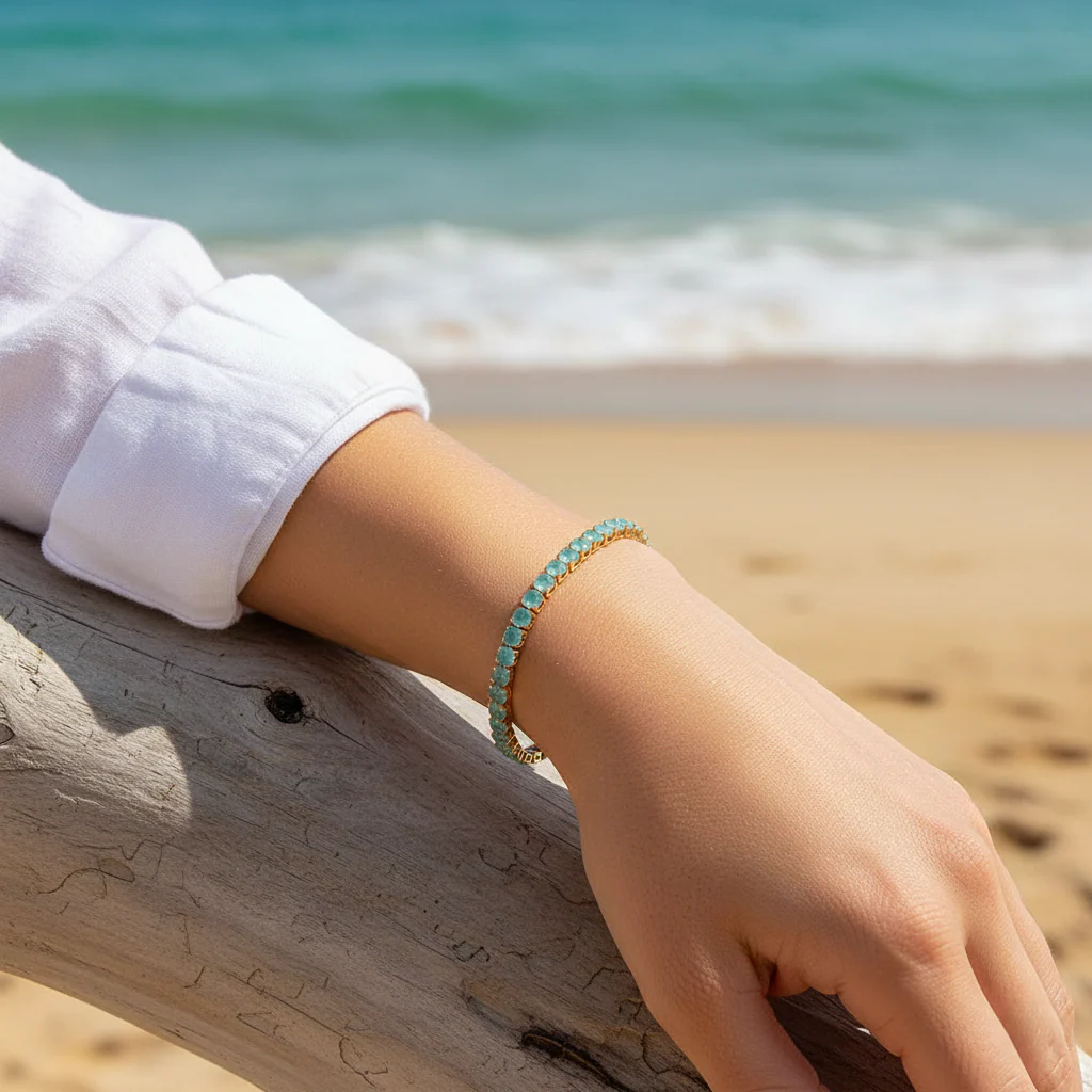 Thalassophile Teal Matte Crystal Tennis Bracelet - Image 2