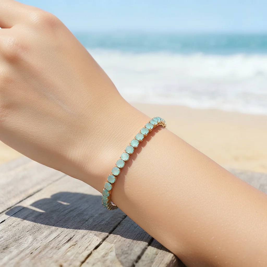 Thalassophile Teal Matte Crystal Tennis Bracelet - Image 3