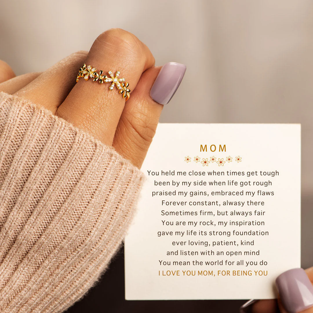 Thank You Mom Pavé Floral Ring - Image 3