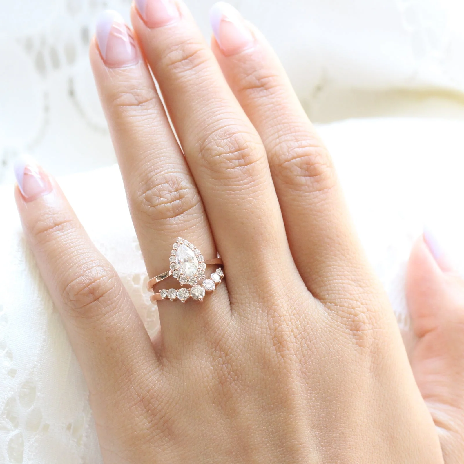Tiara Halo Pear Ring Two Piece Set - Image 5