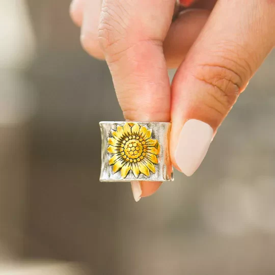 To My Best Friend Golden Sunflower Wide Band Ring - Image 3