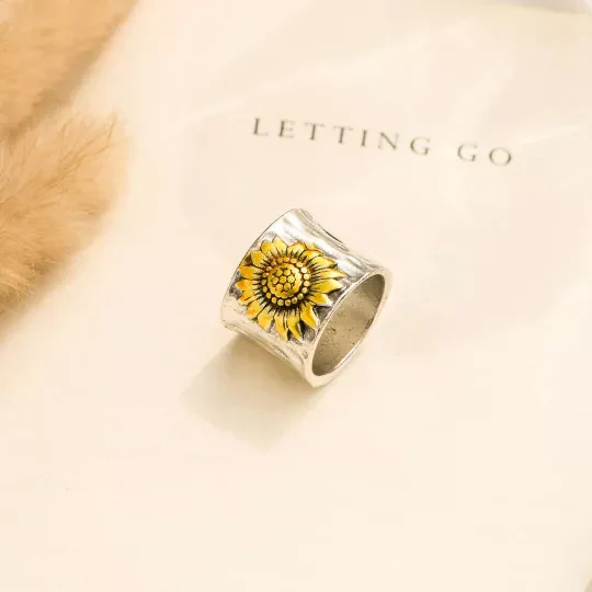 To My Best Friend Golden Sunflower Wide Band Ring - Image 5