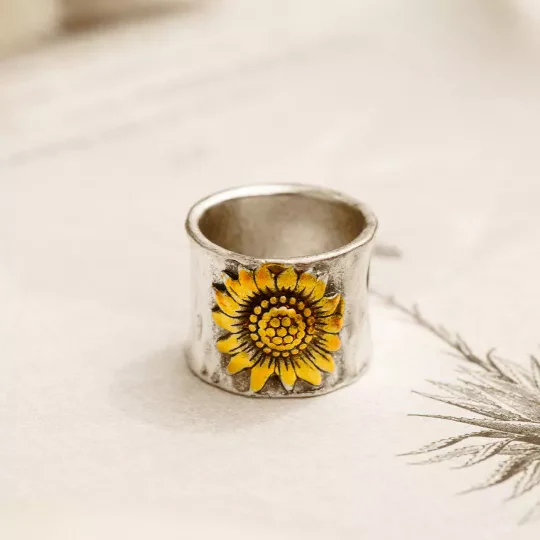 To My Best Friend Golden Sunflower Wide Band Ring - Image 6