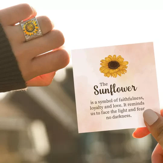 To My Best Friend Golden Sunflower Wide Band Ring - Image 7