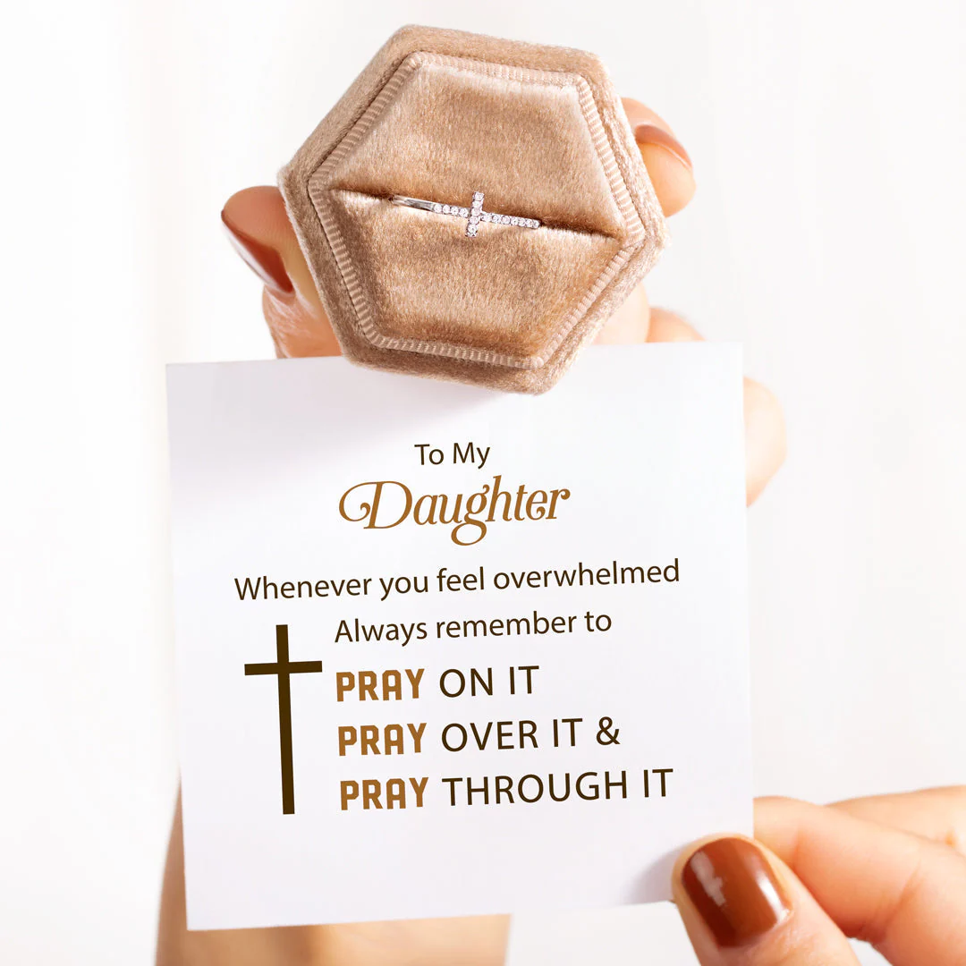 To My Daughter Pray Through It Christianity Cross Ring - Image 3