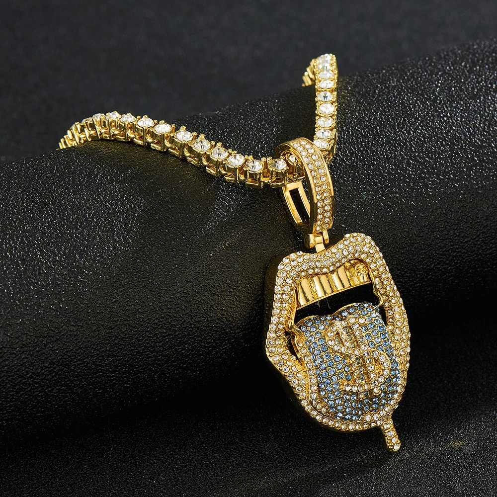 Iced Out Bling CZ Cubic Zirconia Tongue Necklace - Image 10