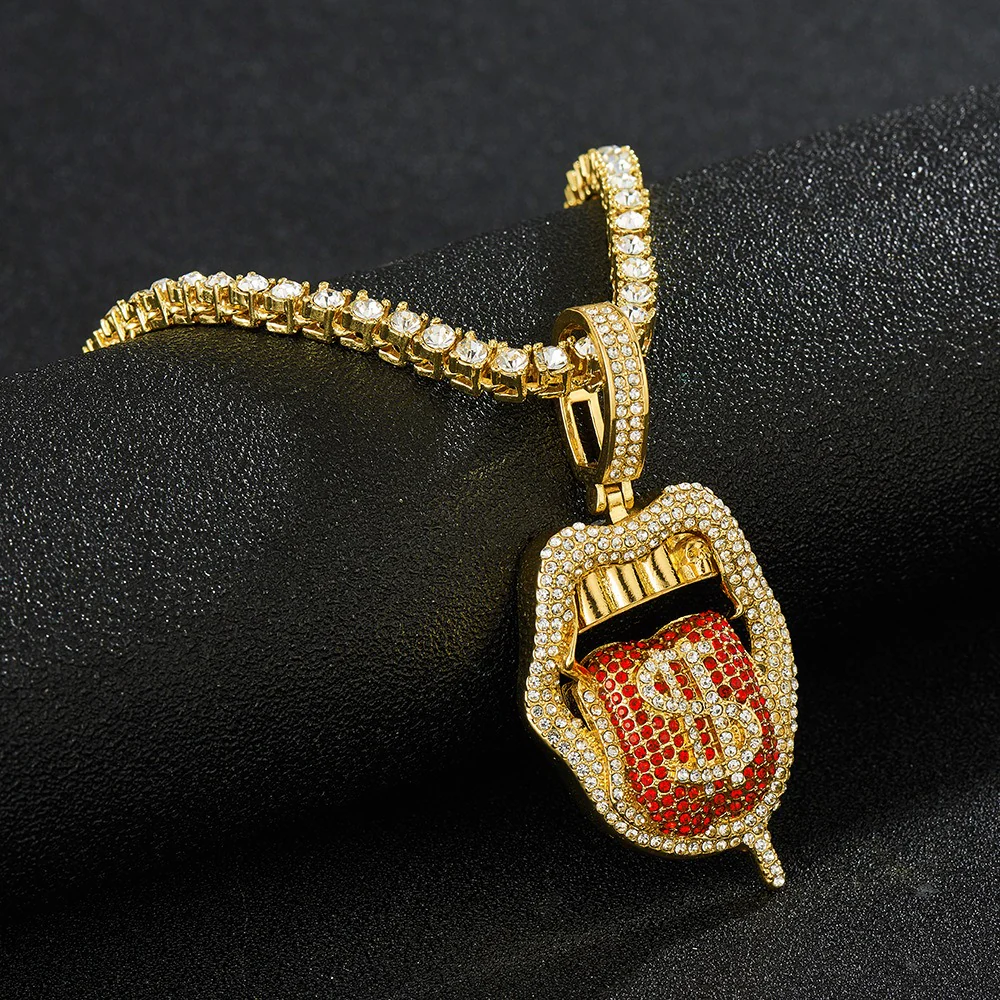 Iced Out Bling CZ Cubic Zirconia Tongue Necklace - Image 11