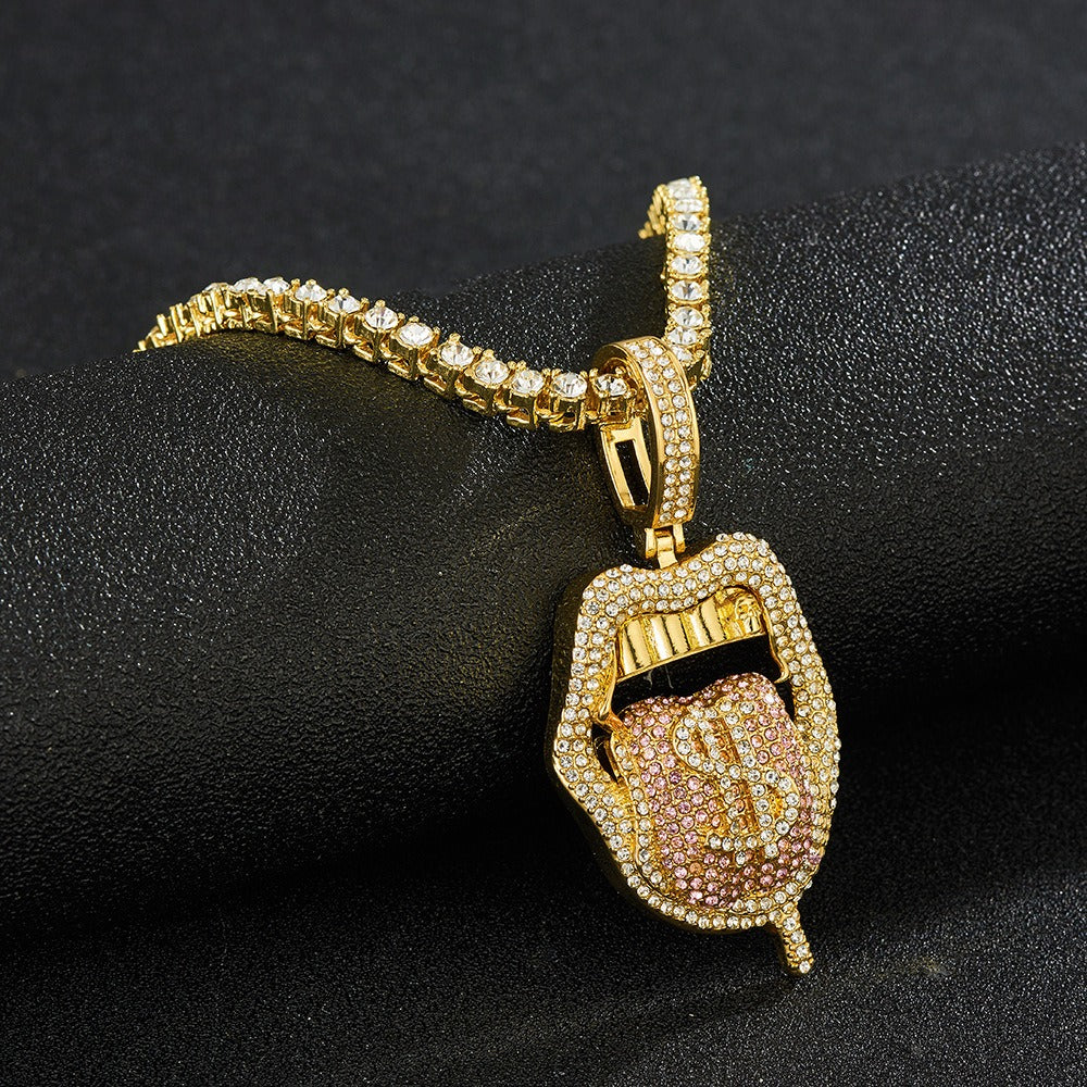 Iced Out Bling CZ Cubic Zirconia Tongue Necklace - Image 12