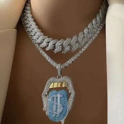 Iced Out Bling CZ Cubic Zirconia Tongue Necklace - Image 15
