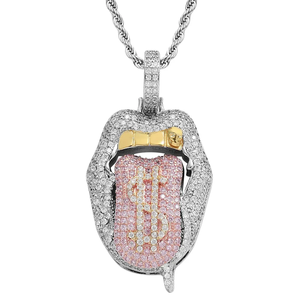 Iced Out Bling CZ Cubic Zirconia Tongue Necklace - Image 16
