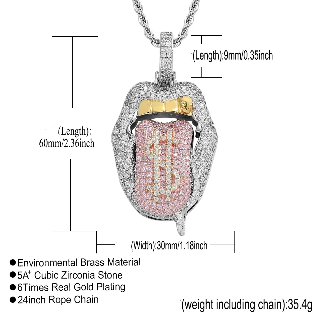 Iced Out Bling CZ Cubic Zirconia Tongue Necklace - Image 3
