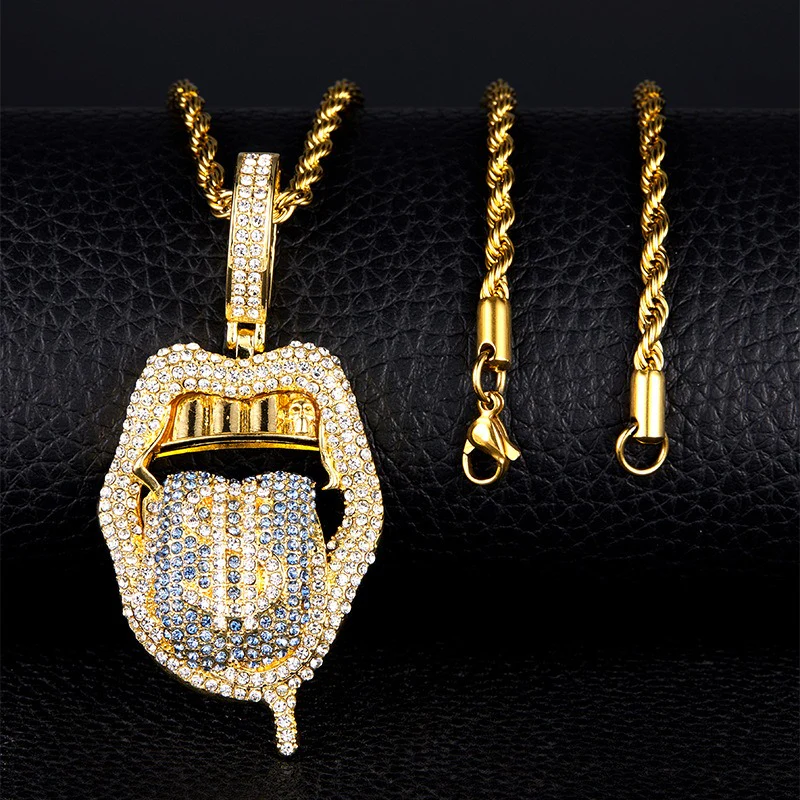 Iced Out Bling CZ Cubic Zirconia Tongue Necklace - Image 6