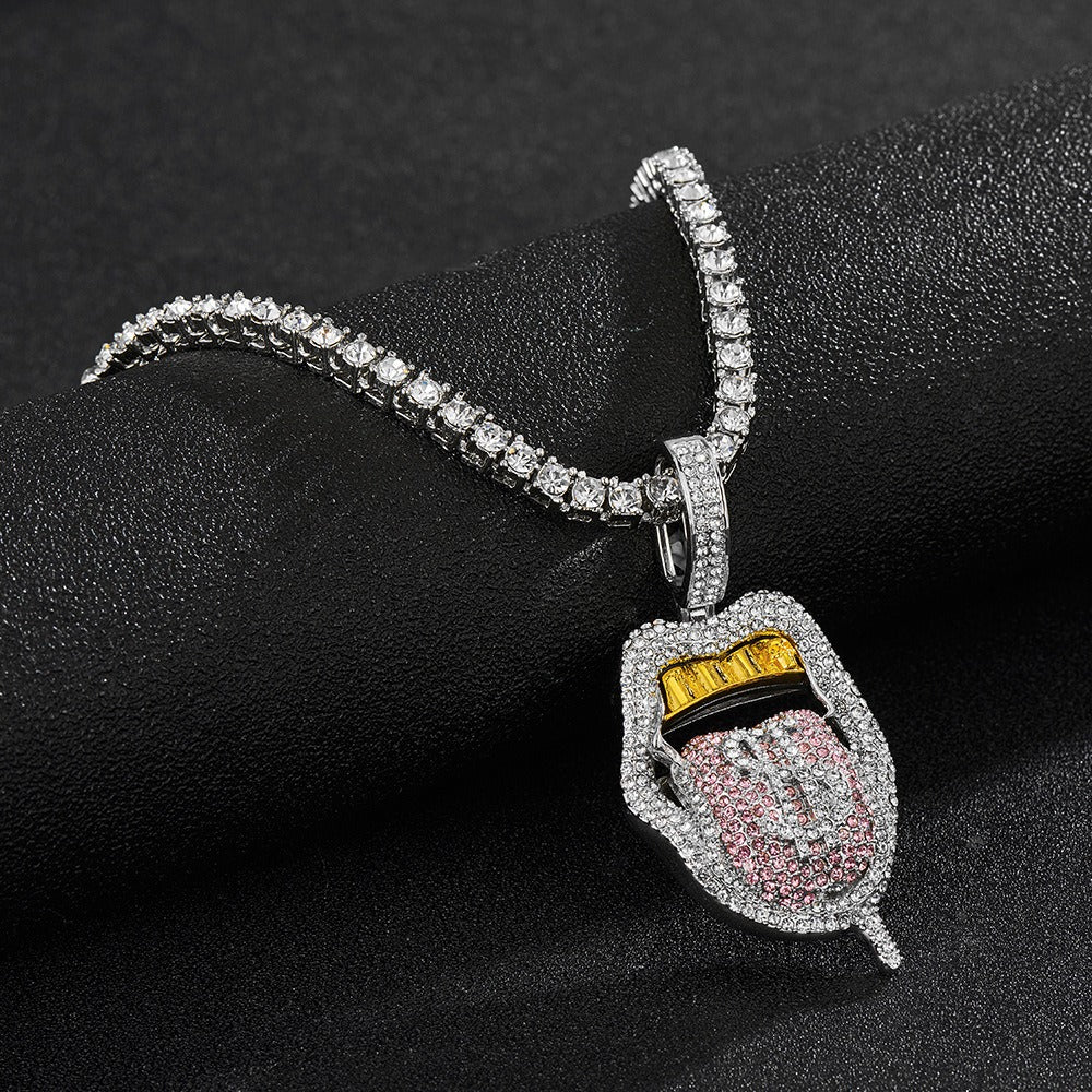 Iced Out Bling CZ Cubic Zirconia Tongue Necklace - Image 8