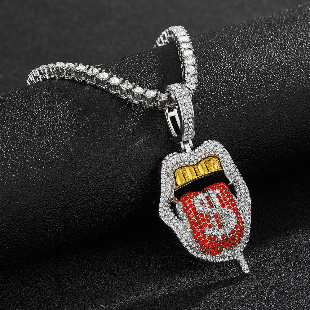 Iced Out Bling CZ Cubic Zirconia Tongue Necklace - Image 9