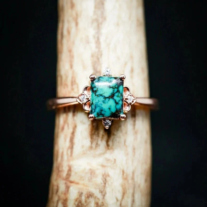 Natural Turquoise Faux Diamond Ring - Image 3