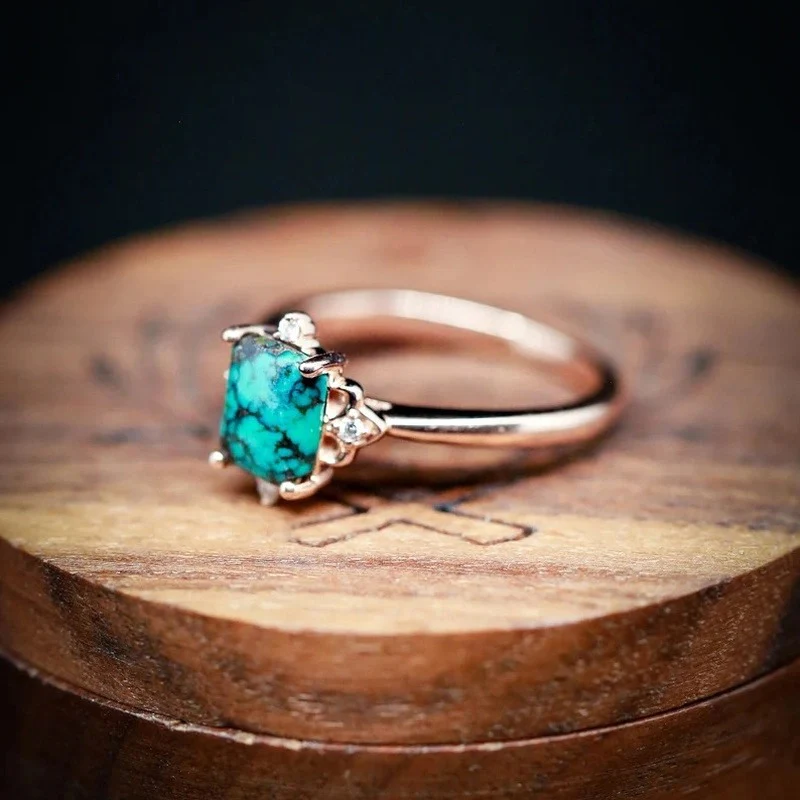 Natural Turquoise Faux Diamond Ring - Image 5