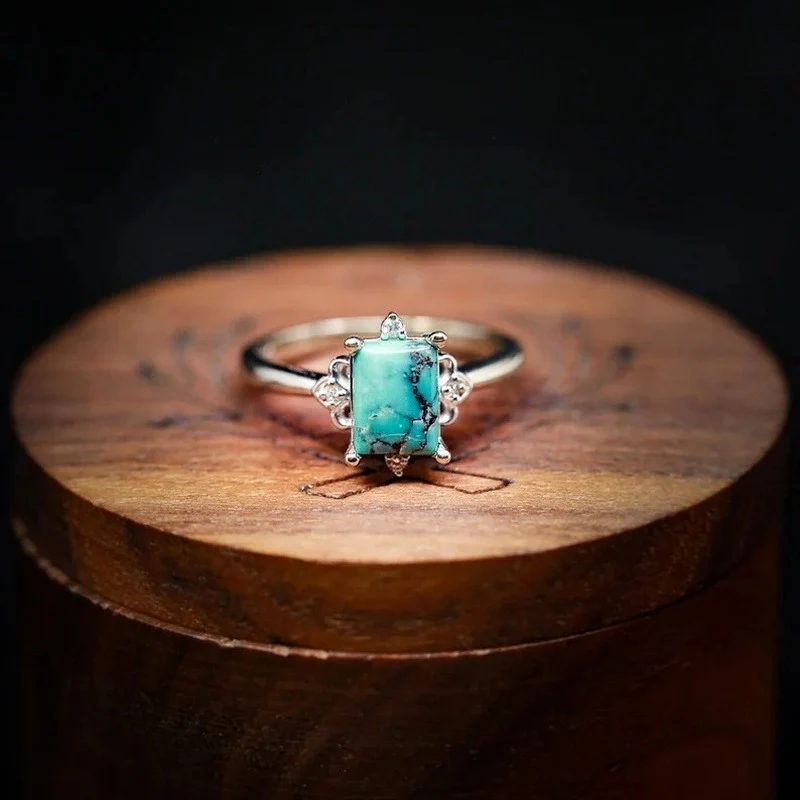 Natural Turquoise Faux Diamond Ring - Image 6