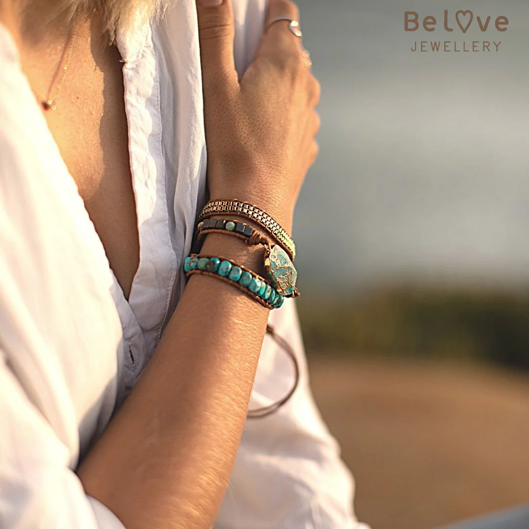 TURQUOISE & JASPER HEALING WRAP BRACELET - Image 3