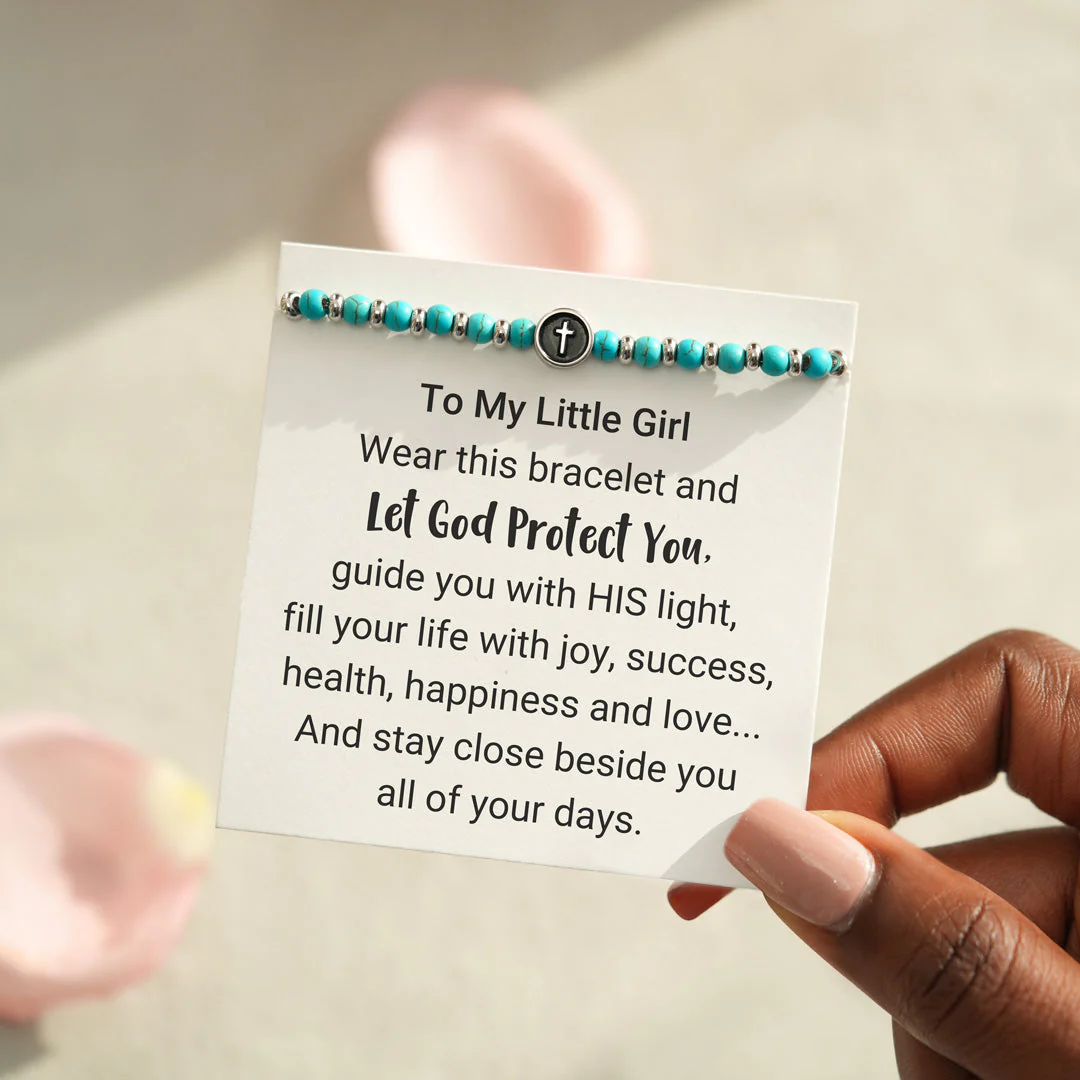 Dear Daughter Turquoise Bead Cross Bracelet - Image 2