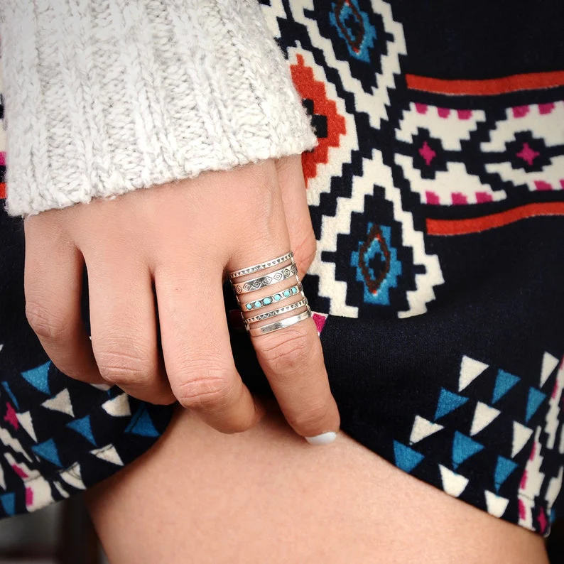 Bohemian Turquoise Engraved Ring - Image 5
