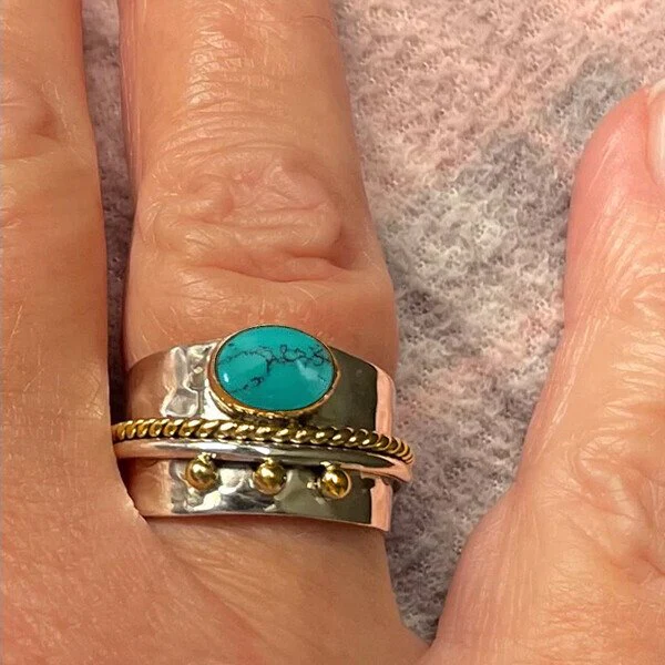 Turquoise Wide Band Ring - Image 4