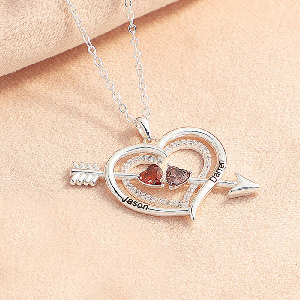 For Love - Custom Name & Birthstones Cupid Arrow Heart Necklace - Image 5