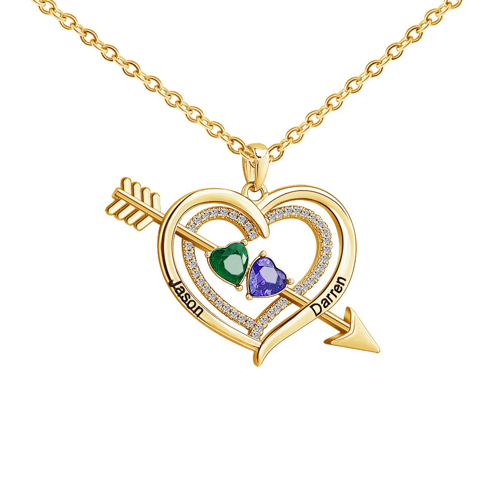 For Love - Custom Name & Birthstones Cupid Arrow Heart Necklace - Image 6