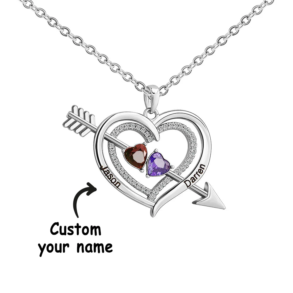 For Love - Custom Name & Birthstones Cupid Arrow Heart Necklace - Image 8