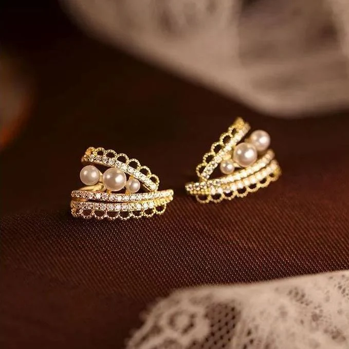 🌸Vintage Pearl Zircon Lace Earrings - Image 4