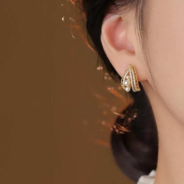 🌸Vintage Pearl Zircon Lace Earrings - Image 6