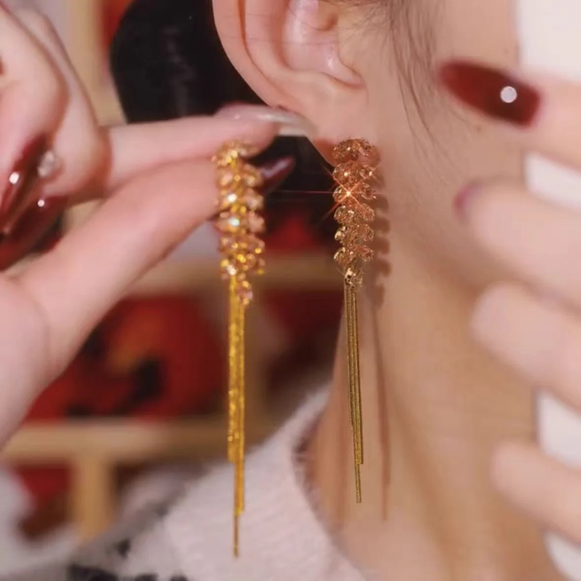 14K Gold-Plated Exquisite Long Wheat Tassel Earrings - Image 2