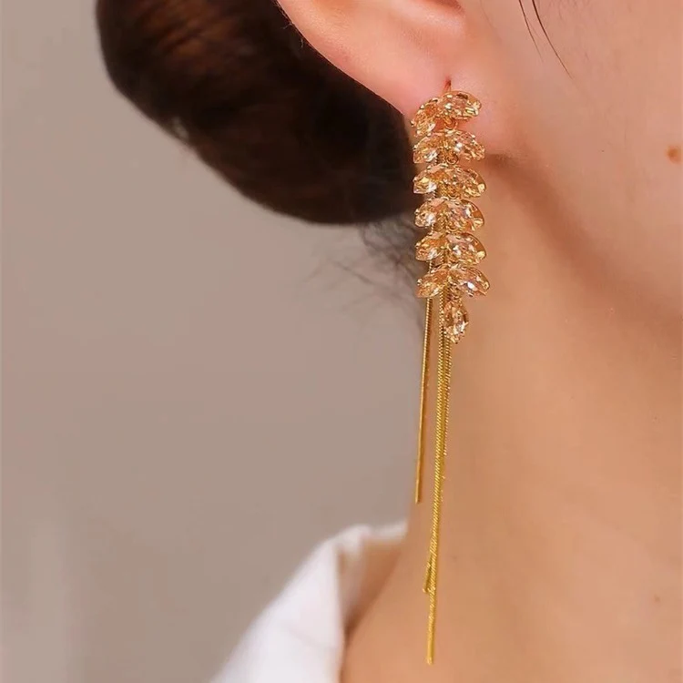 14K Gold-Plated Exquisite Long Wheat Tassel Earrings - Image 8
