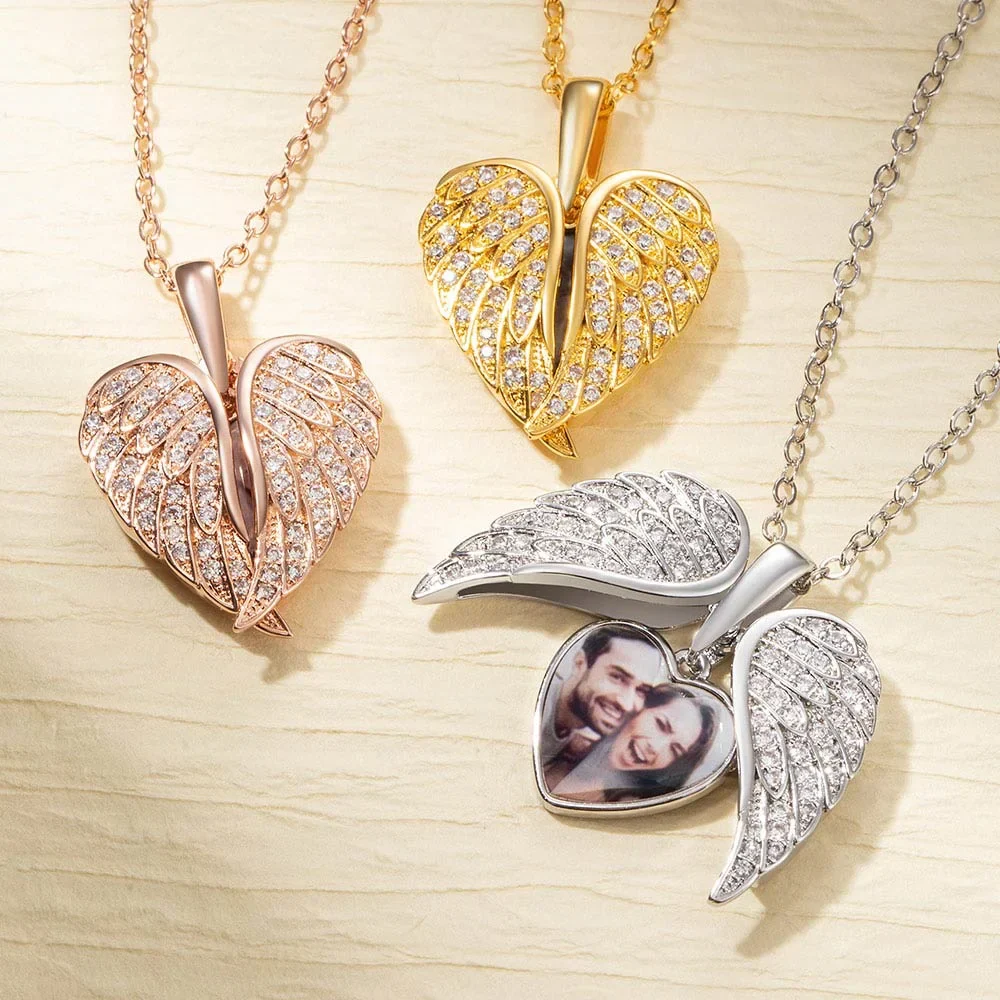 Personalized Angel Wing Photo Locket Necklace - Image 3