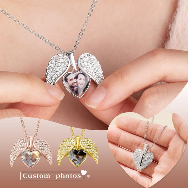 Personalized Angel Wing Photo Locket Necklace - Image 6