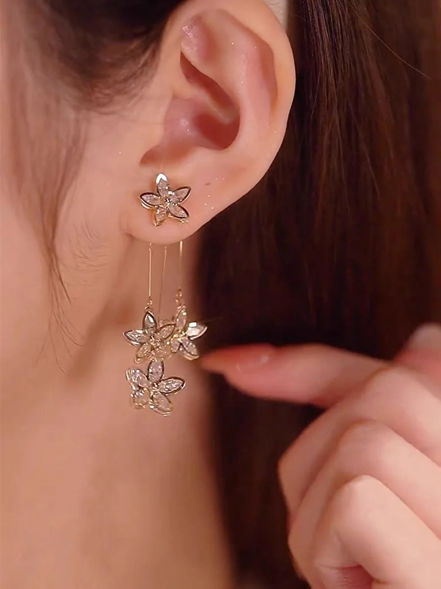 Zircon Tassel Floral Earrings - Image 5